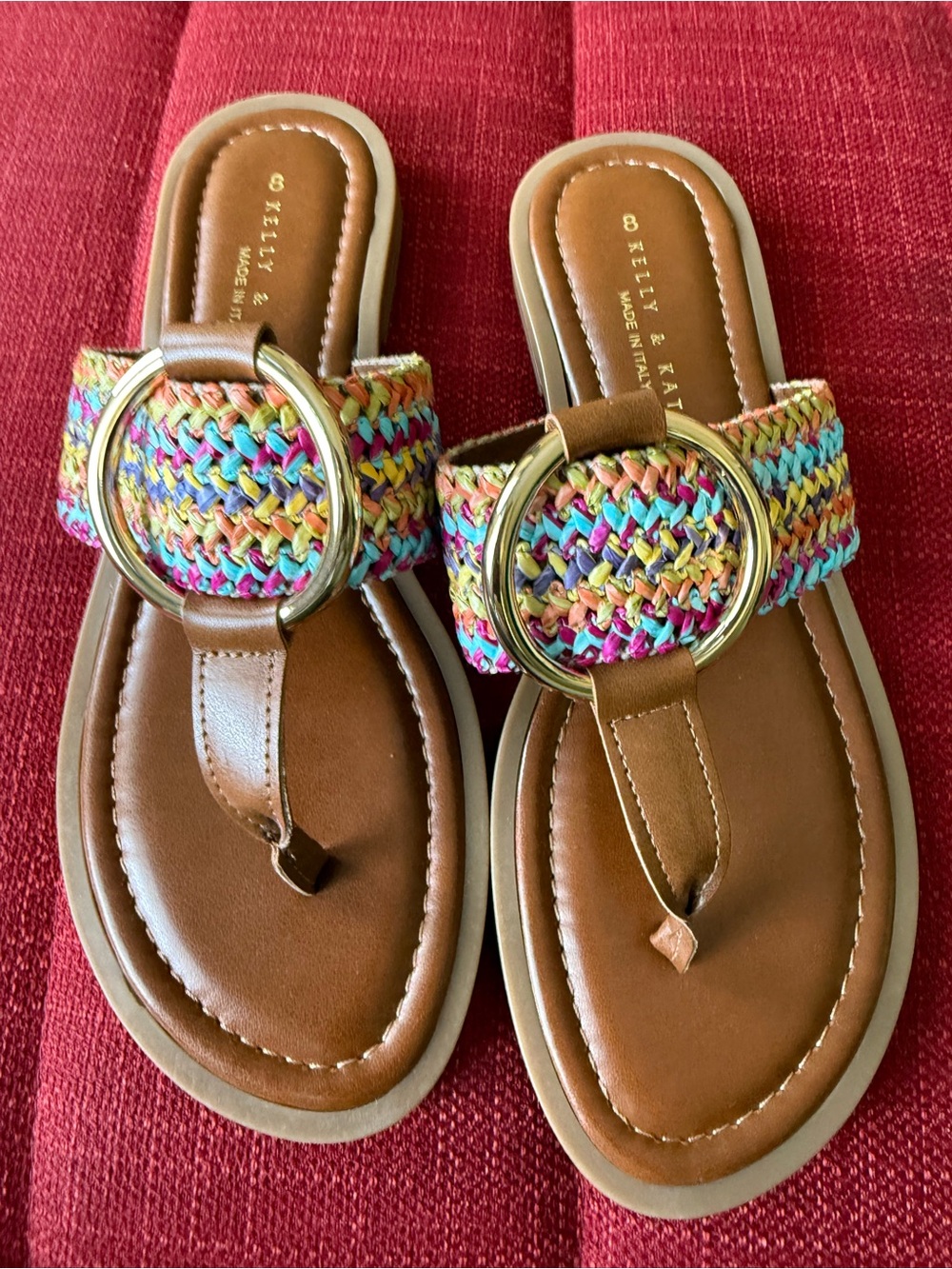 Kelly & Katie Brown Toe-Post Sandals with Multicolor Braided Strap